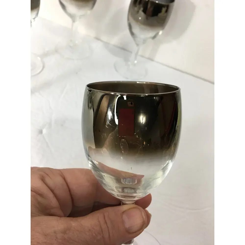 Set of 5 Vintage Atomic Silver Fade Wine Glasses Made in‎ France